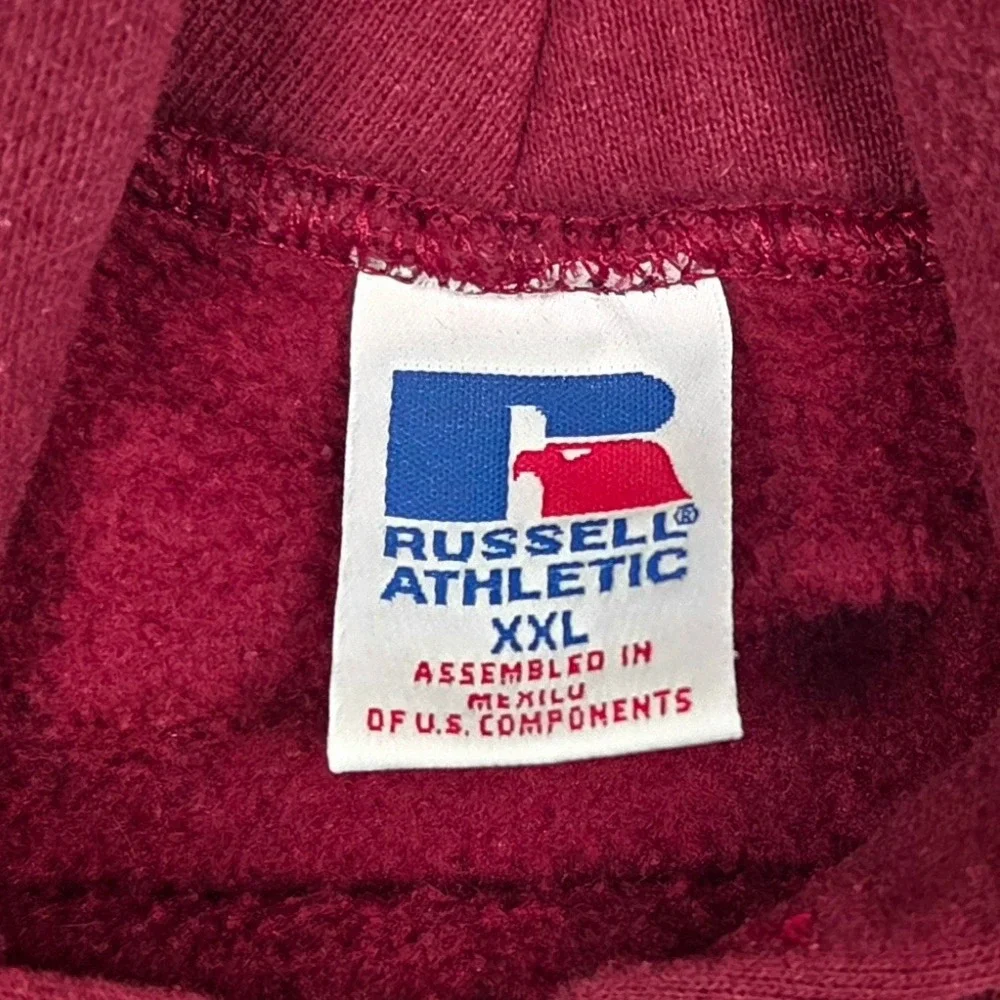 Vintage Russell Athletic Hoodie Mens XXL Maroon Pullover Fleece Blank Sweatshirt